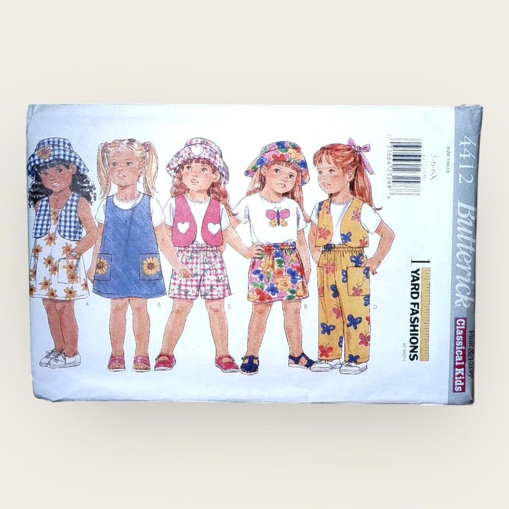 Vintage 1990s Butterick Sewing Pattern 4412 Vest Top Jumper Skirt Shorts Sz 5-6X